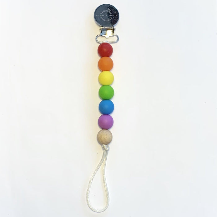 Sugar + Maple Pacifier + Teether Clip - Silicone with 1 Beechwood Bead