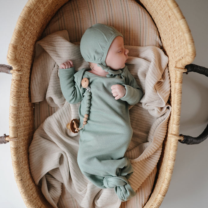 Mushie Ribbed Knotted Baby Gown