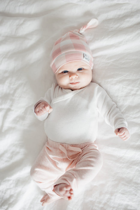 Copper Pearl Newborn Top Knot Hat - London