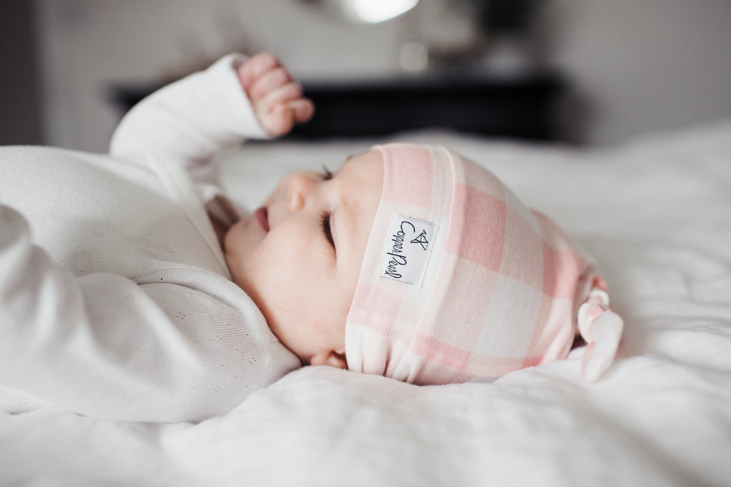 Copper Pearl Newborn Top Knot Hat - London