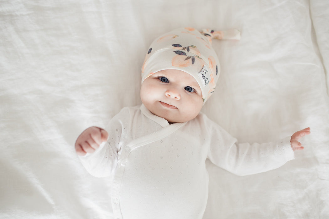 Copper Pearl Newborn Top Knot Hat - Caroline