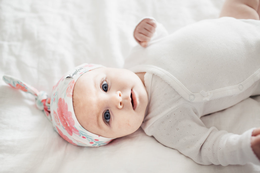 Copper Pearl Newborn Top Knot Hat - June