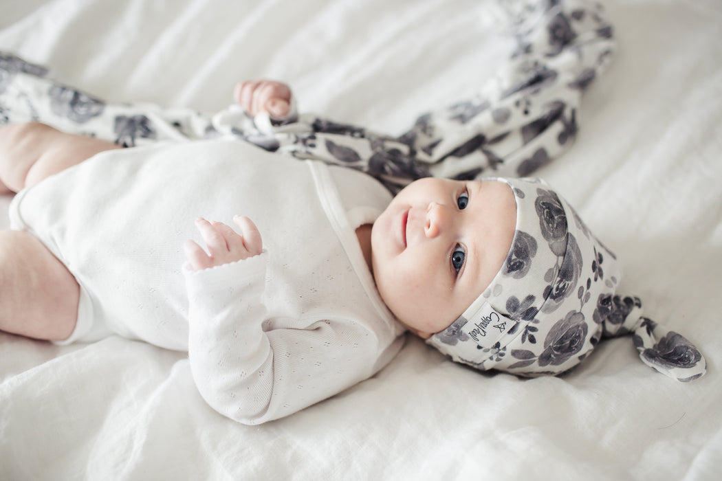 Copper Pearl Newborn Top Knot Hat - Rowan