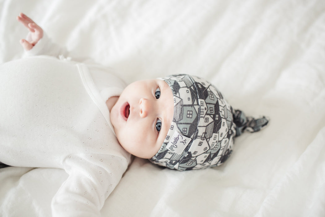 Copper Pearl Newborn Top Knot Hat - Urban