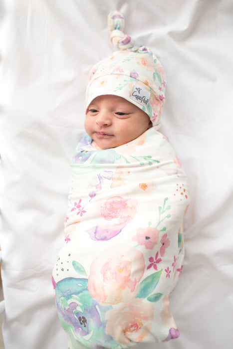 Copper Pearl Newborn Top Knot Hat - Bloom