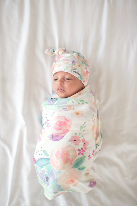 Copper Pearl Newborn Top Knot Hat - Bloom