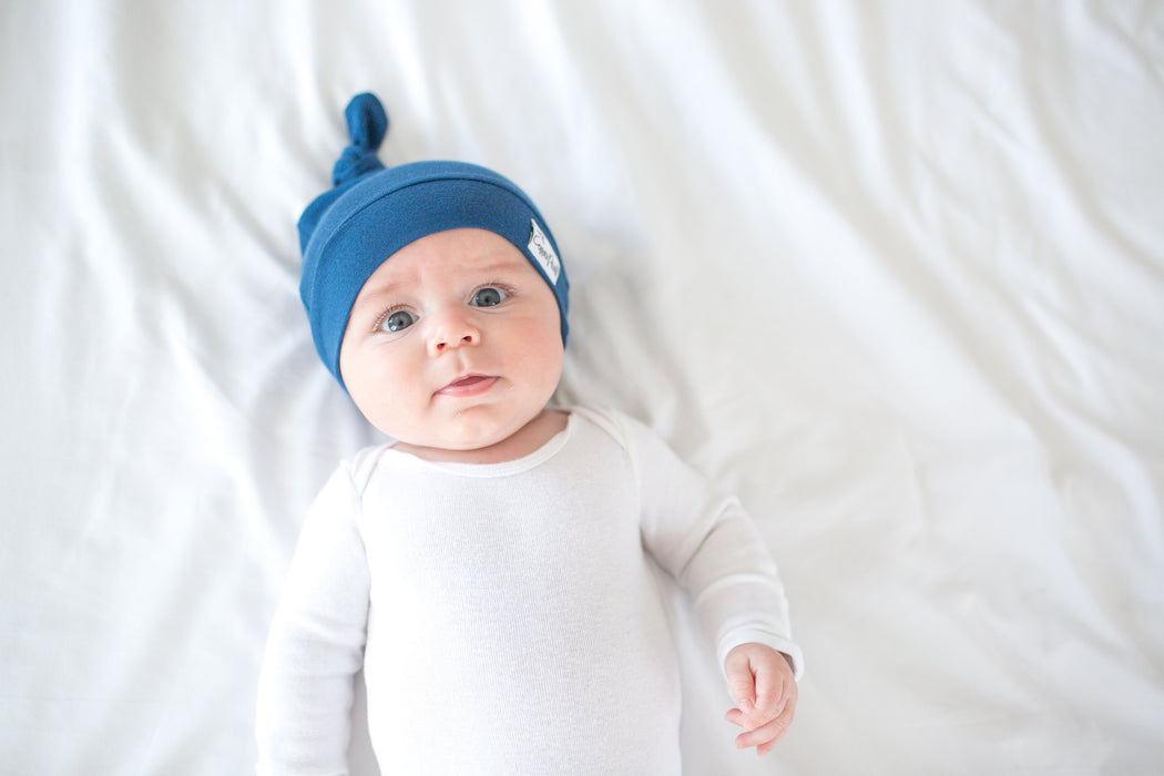 Copper Pearl Newborn Top Knot Hat - River