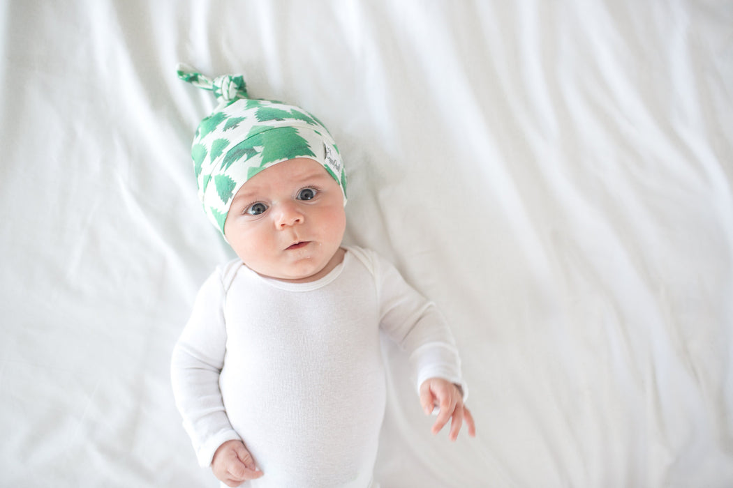 Copper Pearl Newborn Top Knot Hat - Forest