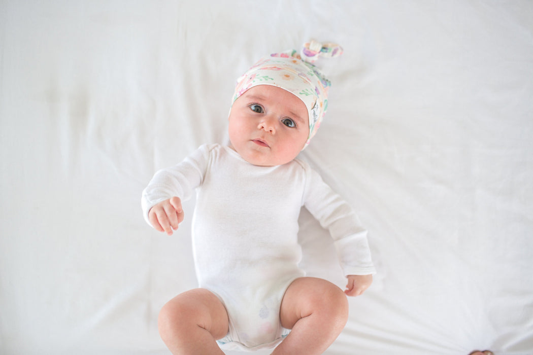 Copper Pearl Newborn Top Knot Hat - Bloom