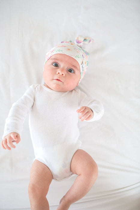 Copper Pearl Newborn Top Knot Hat - Bloom