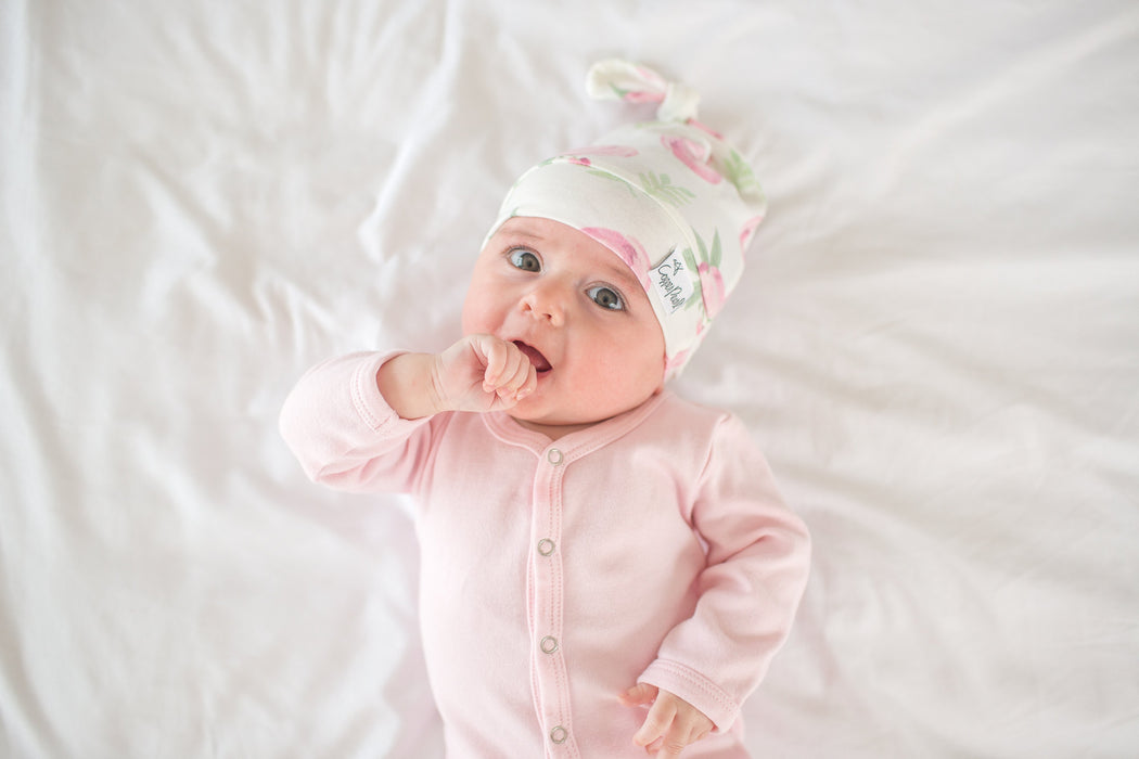 Copper Pearl Newborn Top Knot Hat - Grace