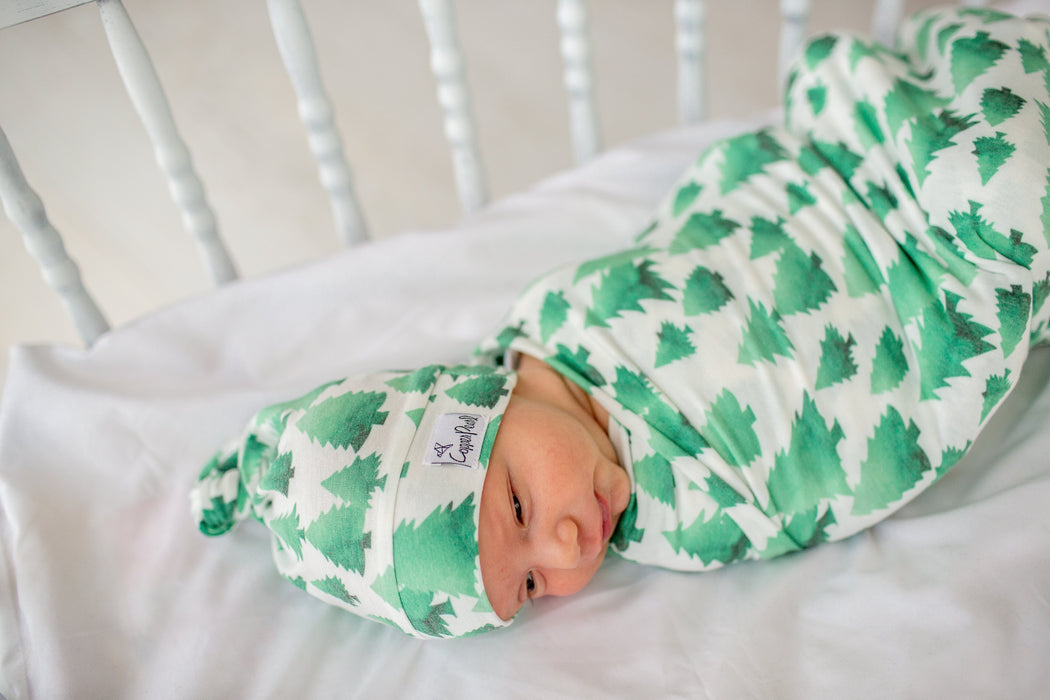 Copper Pearl Newborn Top Knot Hat - Forest