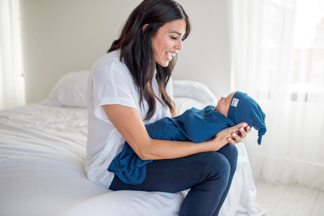 Copper Pearl Newborn Top Knot Hat - River