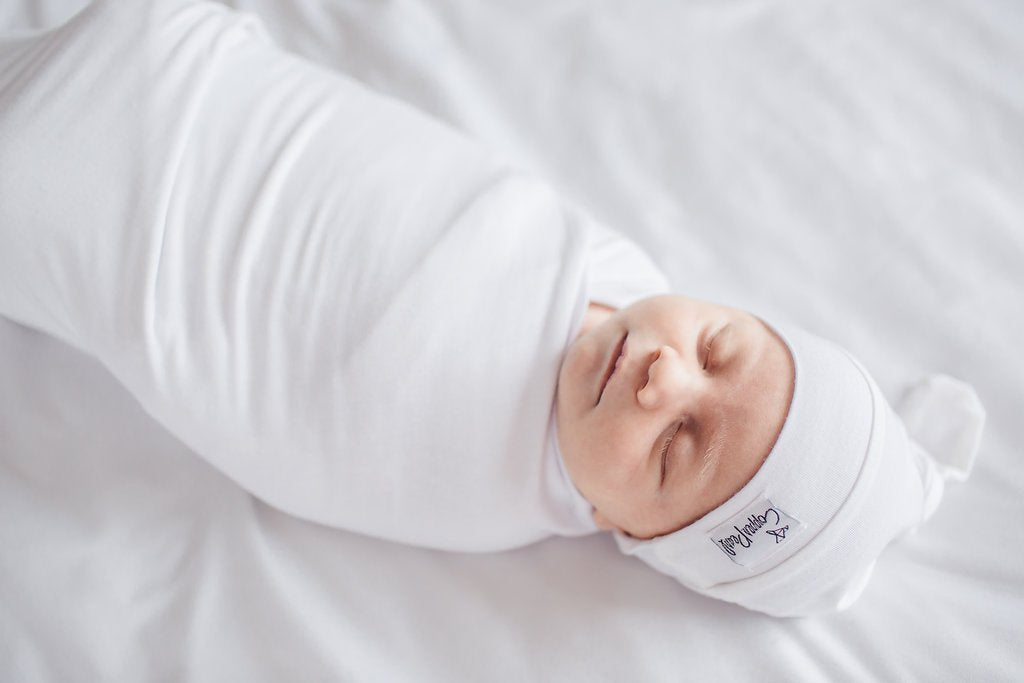 Copper Pearl Newborn Top Knot Hat - Dove