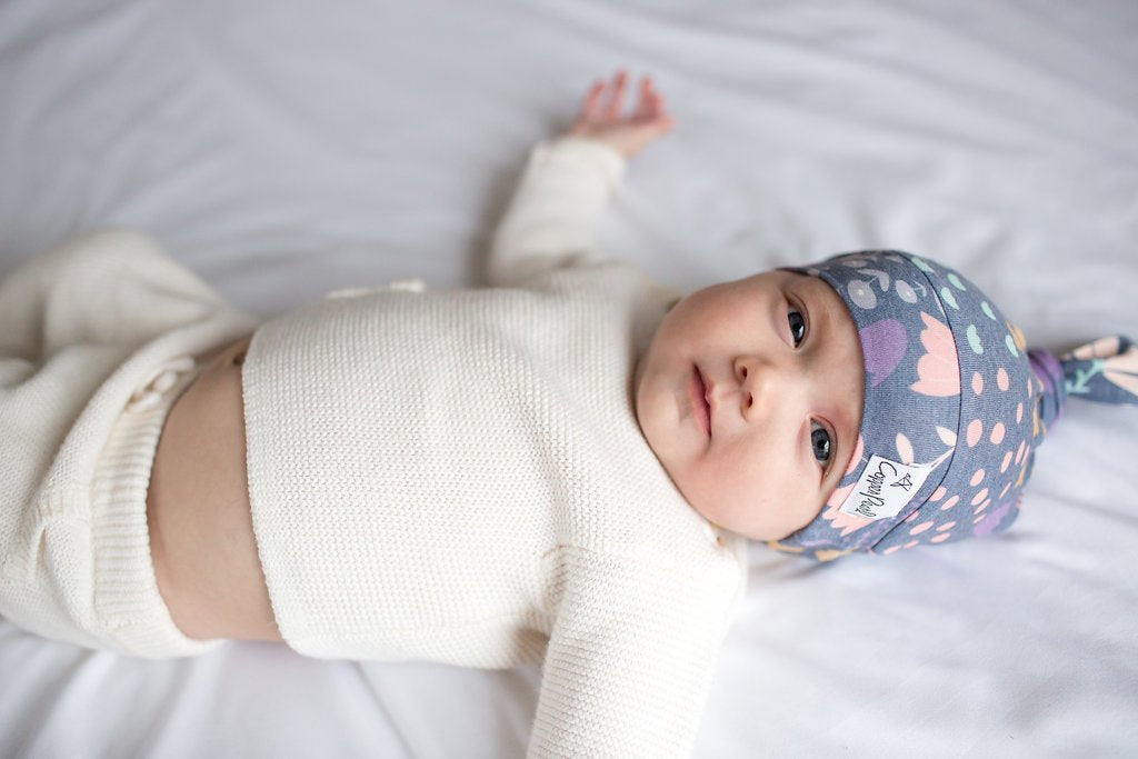 Copper Pearl Newborn Top Knot Hat - Meadow