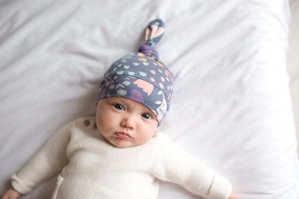 Copper Pearl Newborn Top Knot Hat - Meadow