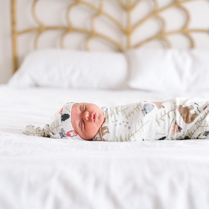 Copper Pearl Newborn Top Knot Hat - Lumberjack