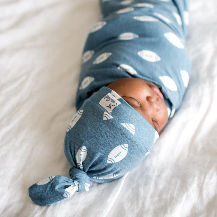 Copper Pearl Newborn Top Knot Hat - Quarterback