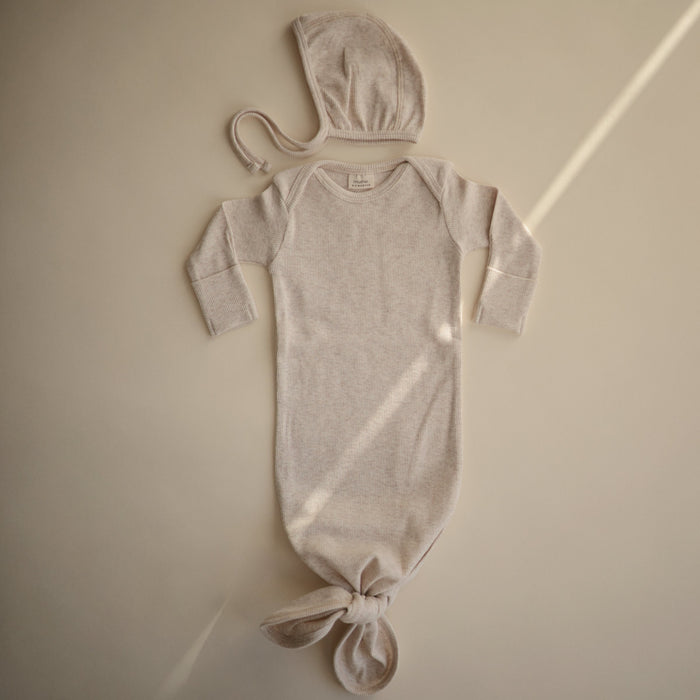 Mushie Ribbed Knotted Baby Gown